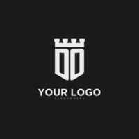 Initials DO logo monogram with shield and fortress design vector