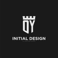 Initials OY logo monogram with shield and fortress design vector