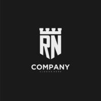 Initials RN logo monogram with shield and fortress design vector