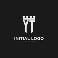 Initials YT logo monogram with shield and fortress design vector