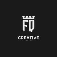 Initials FQ logo monogram with shield and fortress design vector