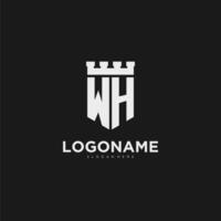 Initials WH logo monogram with shield and fortress design vector