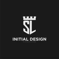 Initials SL logo monogram with shield and fortress design vector