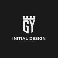 Initials GY logo monogram with shield and fortress design vector