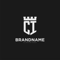 Initials CI logo monogram with shield and fortress design vector