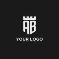 Initials AB logo monogram with shield and fortress design vector
