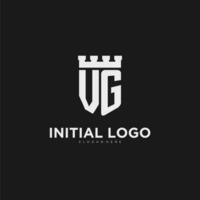 Initials VG logo monogram with shield and fortress design vector