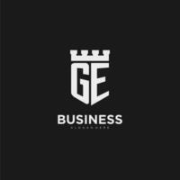 Initials GE logo monogram with shield and fortress design vector