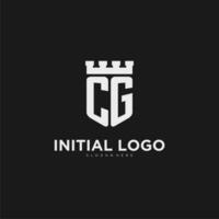 Initials CG logo monogram with shield and fortress design vector