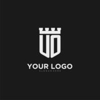 Initials UO logo monogram with shield and fortress design vector