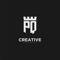 Initials PQ logo monogram with shield and fortress design vector