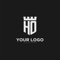 Initials HO logo monogram with shield and fortress design vector