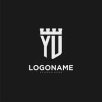 Initials YU logo monogram with shield and fortress design vector