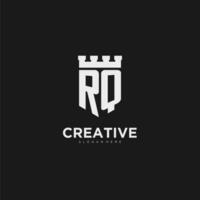 Initials RQ logo monogram with shield and fortress design vector