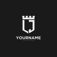 Initials LJ logo monogram with shield and fortress design vector