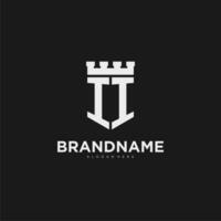 Initials II logo monogram with shield and fortress design vector