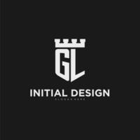 Initials GL logo monogram with shield and fortress design vector
