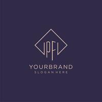Initials PF logo monogram with rectangle style design vector