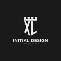 Initials XL logo monogram with shield and fortress design vector