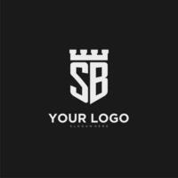 Initials SB logo monogram with shield and fortress design vector