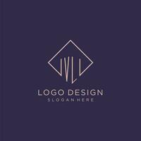 iniciales vl logo monograma con rectángulo estilo diseño vector