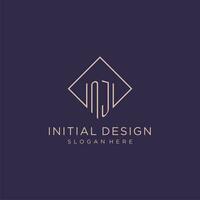 Initials NJ logo monogram with rectangle style design vector