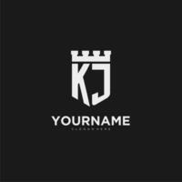 Initials KJ logo monogram with shield and fortress design vector