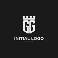 Initials GG logo monogram with shield and fortress design vector