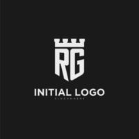 Initials RG logo monogram with shield and fortress design vector