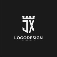 Initials JX logo monogram with shield and fortress design vector