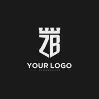 Initials ZB logo monogram with shield and fortress design vector