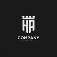 Initials HA logo monogram with shield and fortress design vector