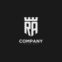 Initials RA logo monogram with shield and fortress design vector