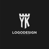 Initials YK logo monogram with shield and fortress design vector