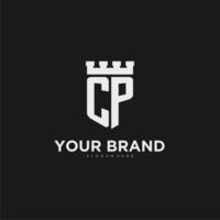 Initials CP logo monogram with shield and fortress design vector