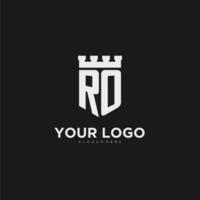 Initials RO logo monogram with shield and fortress design vector