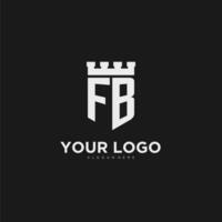 Initials FB logo monogram with shield and fortress design vector