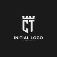 Initials CT logo monogram with shield and fortress design vector