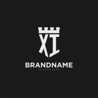 Initials XI logo monogram with shield and fortress design vector