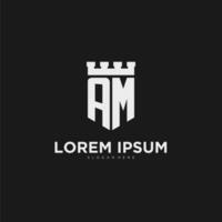 Initials AM logo monogram with shield and fortress design vector