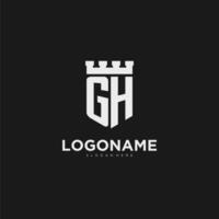 Initials GH logo monogram with shield and fortress design vector