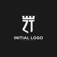 Initials ZT logo monogram with shield and fortress design vector