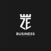 Initials ZE logo monogram with shield and fortress design vector