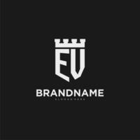 Initials EV logo monogram with shield and fortress design vector
