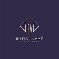 Initials RV logo monogram with rectangle style design vector