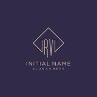 Initials RV logo monogram with rectangle style design vector