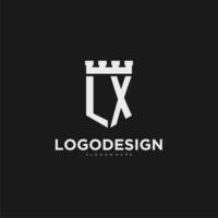 Initials LX logo monogram with shield and fortress design vector