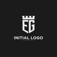 Initials EG logo monogram with shield and fortress design vector