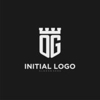 Initials OG logo monogram with shield and fortress design vector