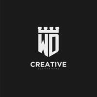 Initials WD logo monogram with shield and fortress design vector